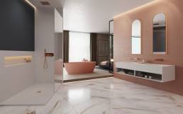 color blush en espacios de baño