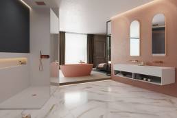 color blush en espacios de baño