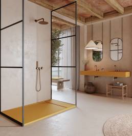 baño de colores Hidrobox plato de ducha y lavabo golden
